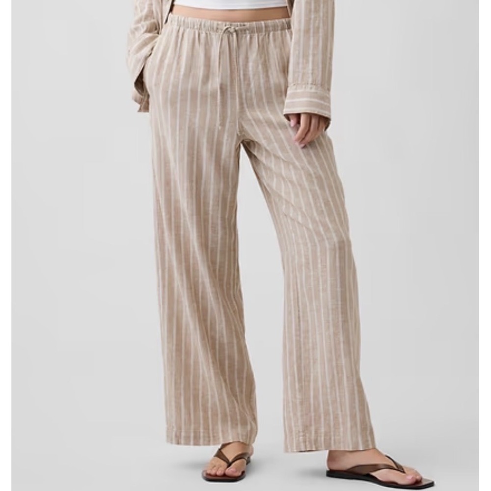Gap‎ XL Oversized White Striped Linen Rayon Blend Wide Leg Pull On Pants